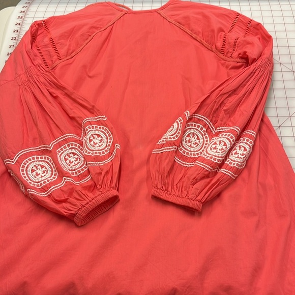 SHOW ME YOUR MUMU Claudine Embroidered Coral Poet SLV V-Neck Tie Tunic Dress S - Picture 10 of 16